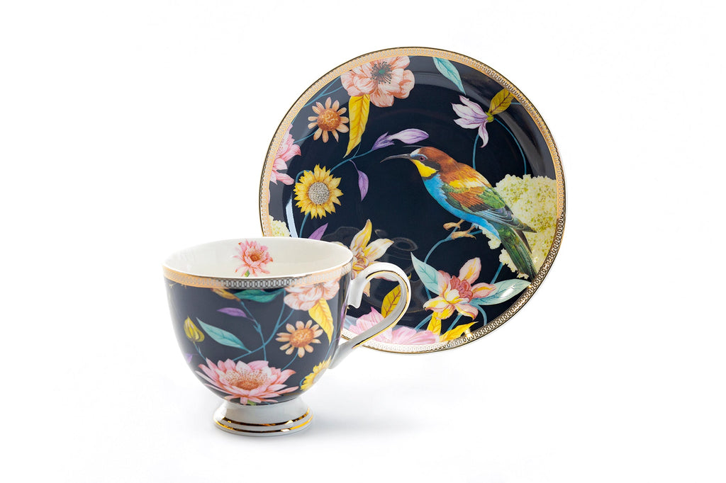 Spring Flowers with Hummingbird Fine Porcelain Tea Cup and Saucer