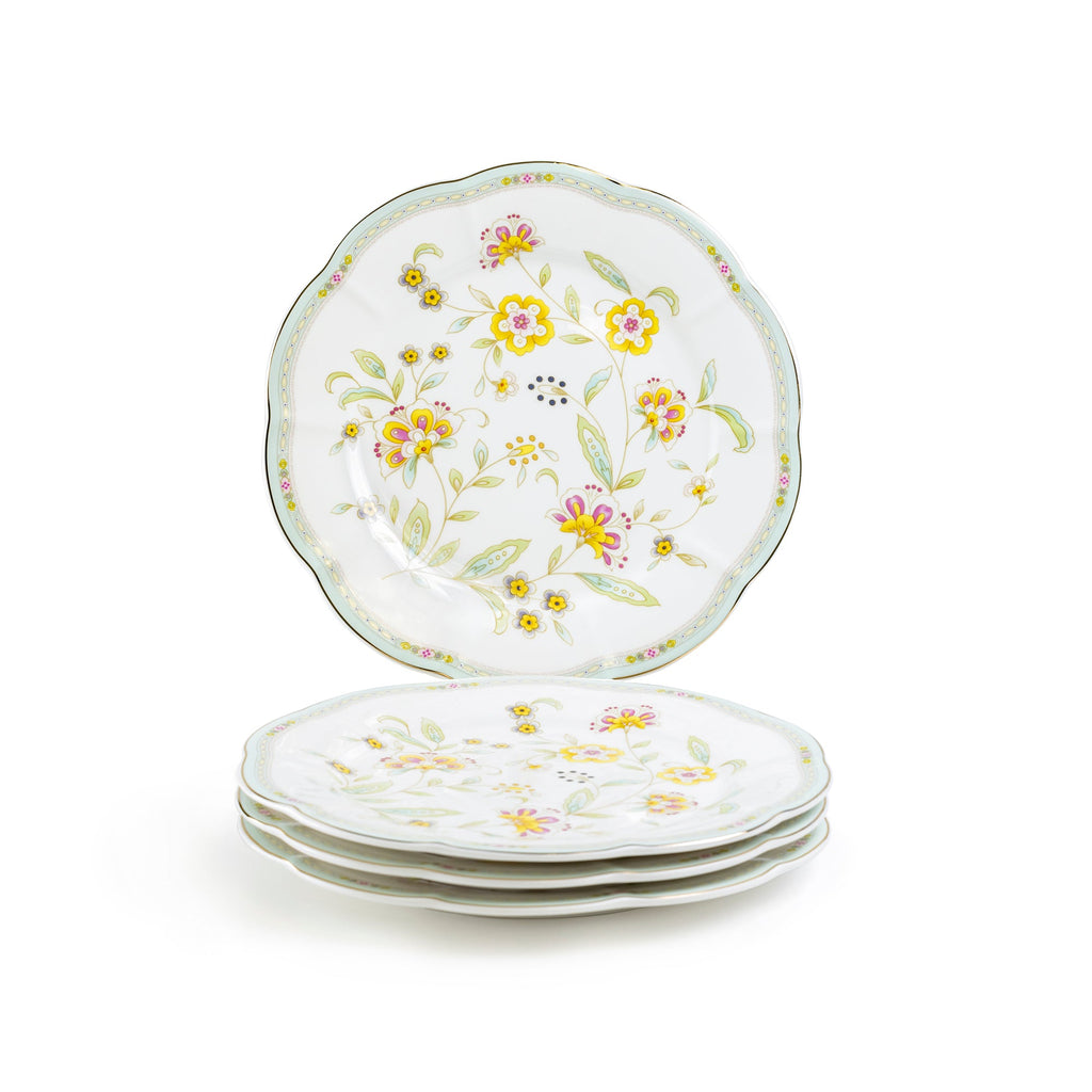 Yellow Corn Flowers with Mint Rim Fine Porcelain Dessert/Dinner Plate