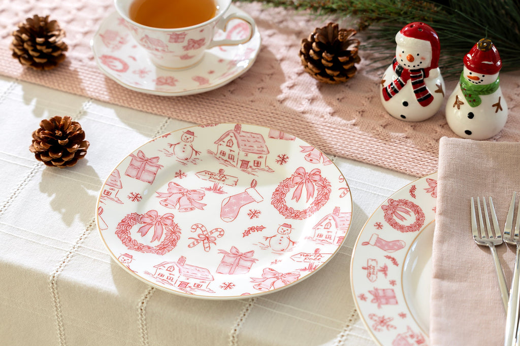 Christmas Pink Bow Fine Porcelain Dessert/Dinner Plate