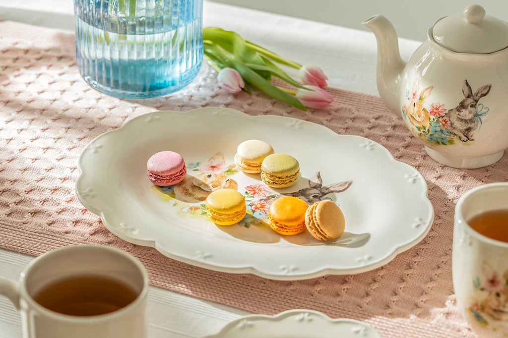 14.5" Flower Bunny Scallop Oval Serving Platter