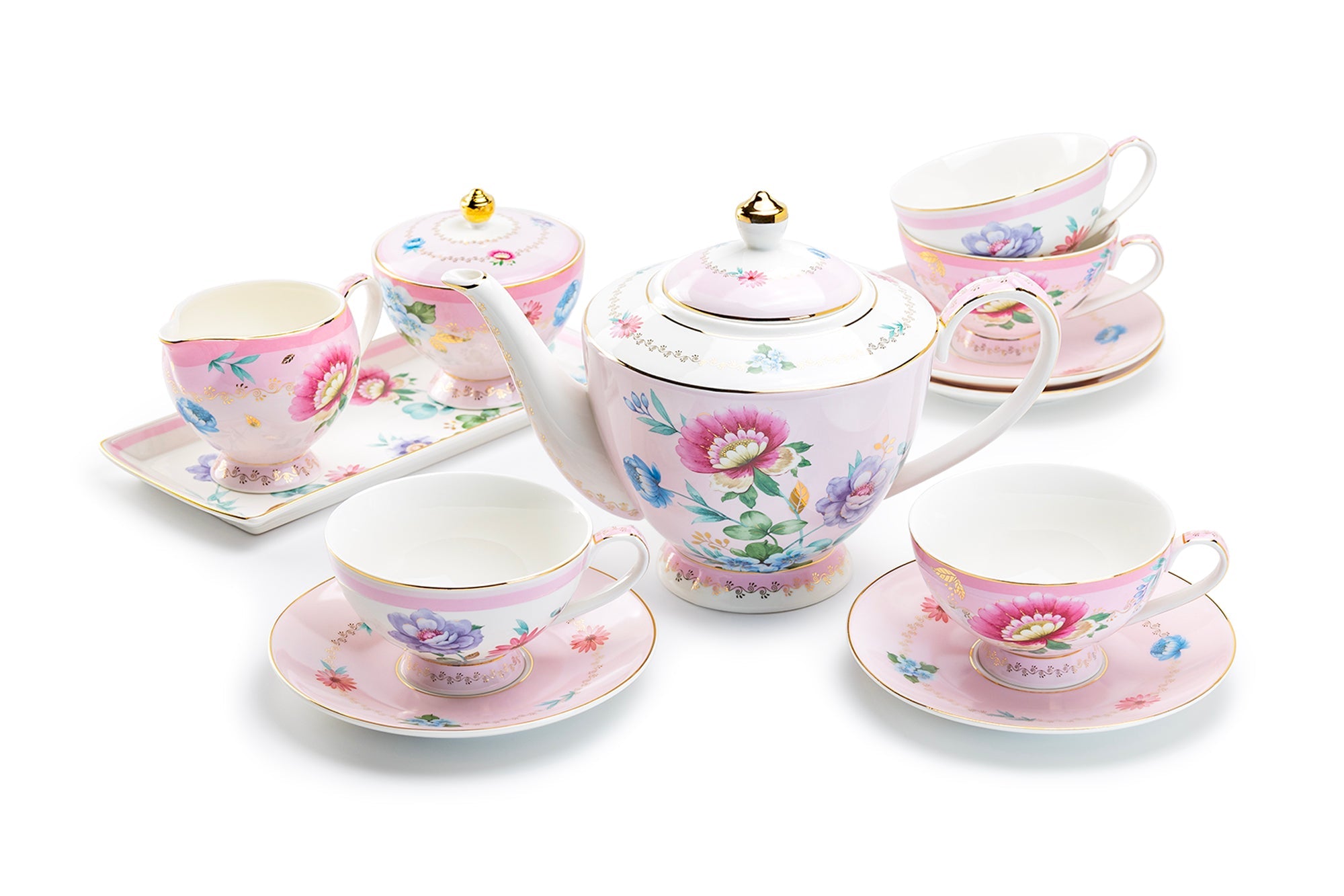 Pink Flower Garden Fine Porcelain Tea Set