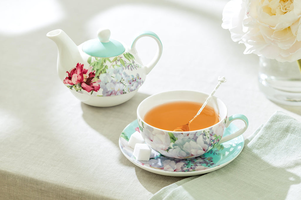 Peony Bloom Blue Fine Porcelain Tea For One Set