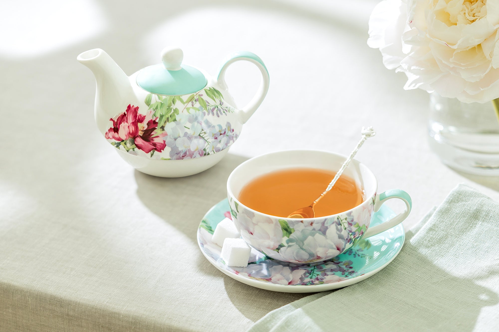 Peony Bloom Blue Fine Porcelain Tea For One Set