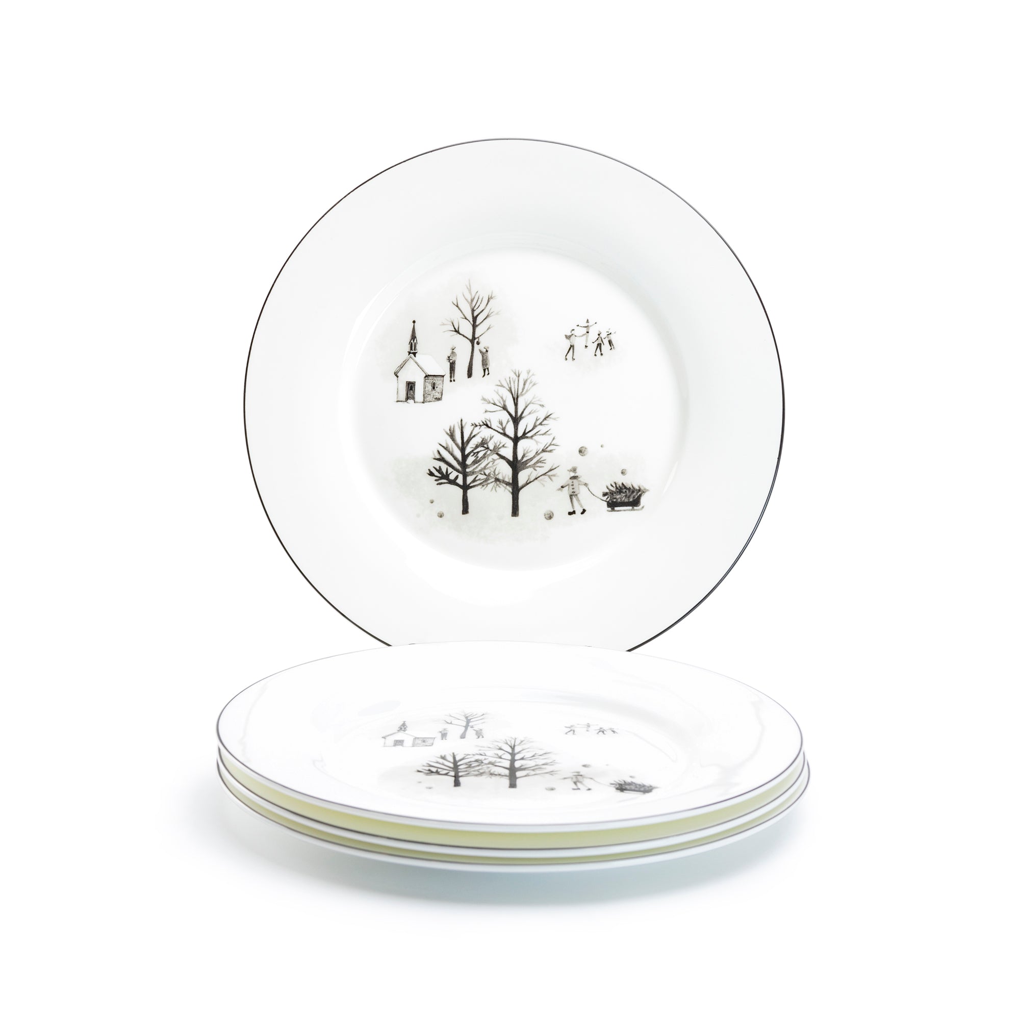 7.5" Winter Wonderland Snow Village Bone China Dessert Plate