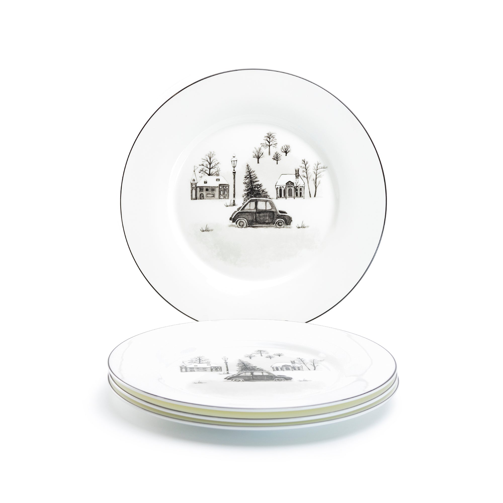 7.5" Winter Wonderland Christmas Tree Car Bone China Dessert Plate