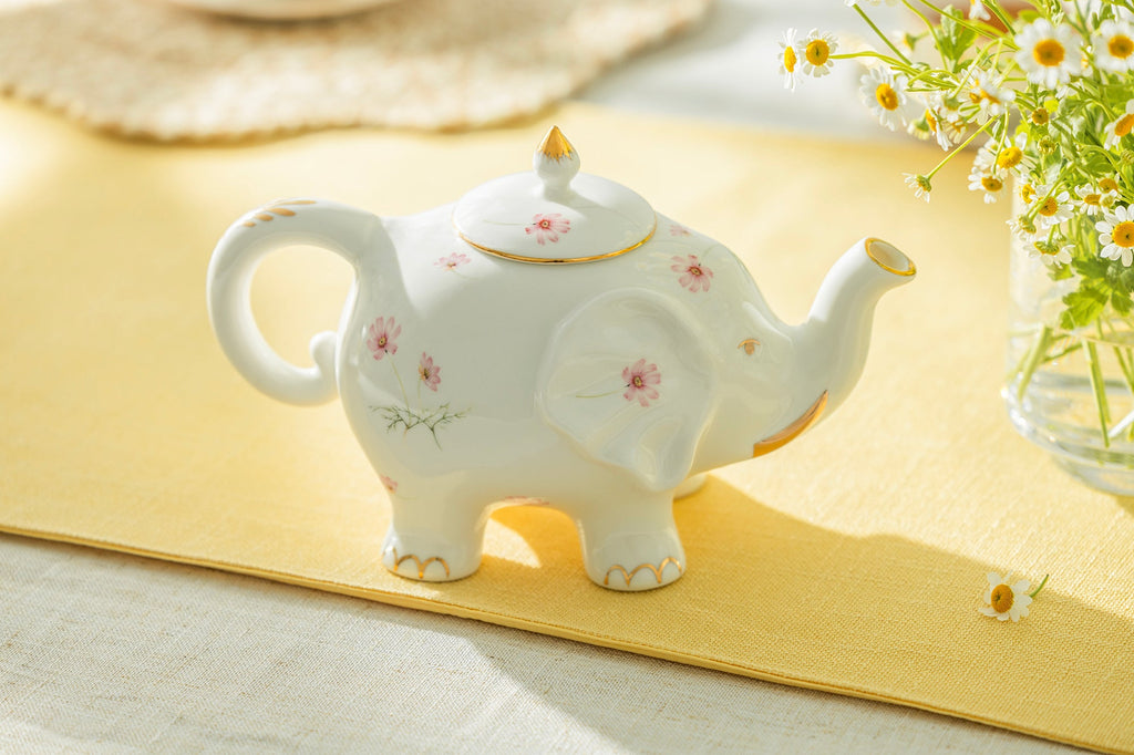 Pink Flower Elephant Fine Porcelain Tea Set