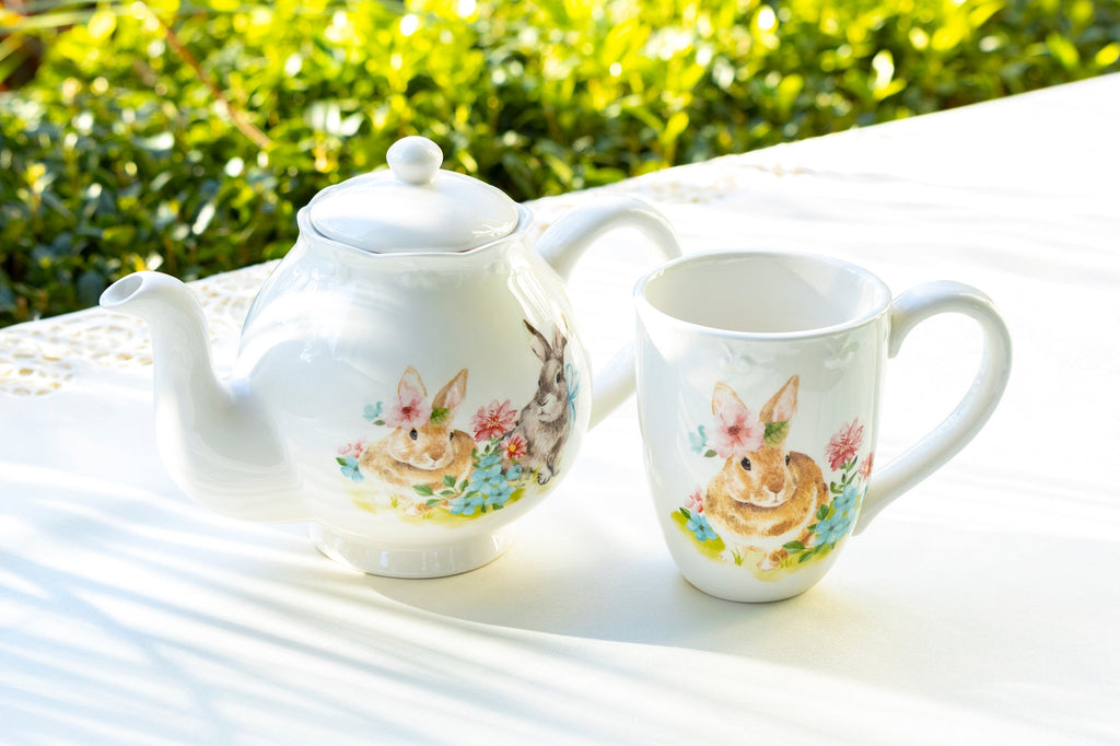 Flower Bunny Scallop Teapot + Mug Set