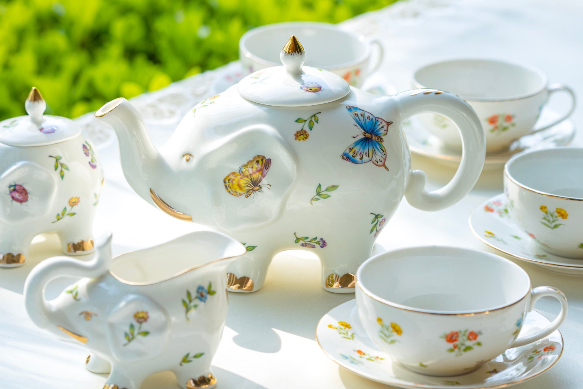 Summer Garden Elephant Fine Porcelain Tea Set