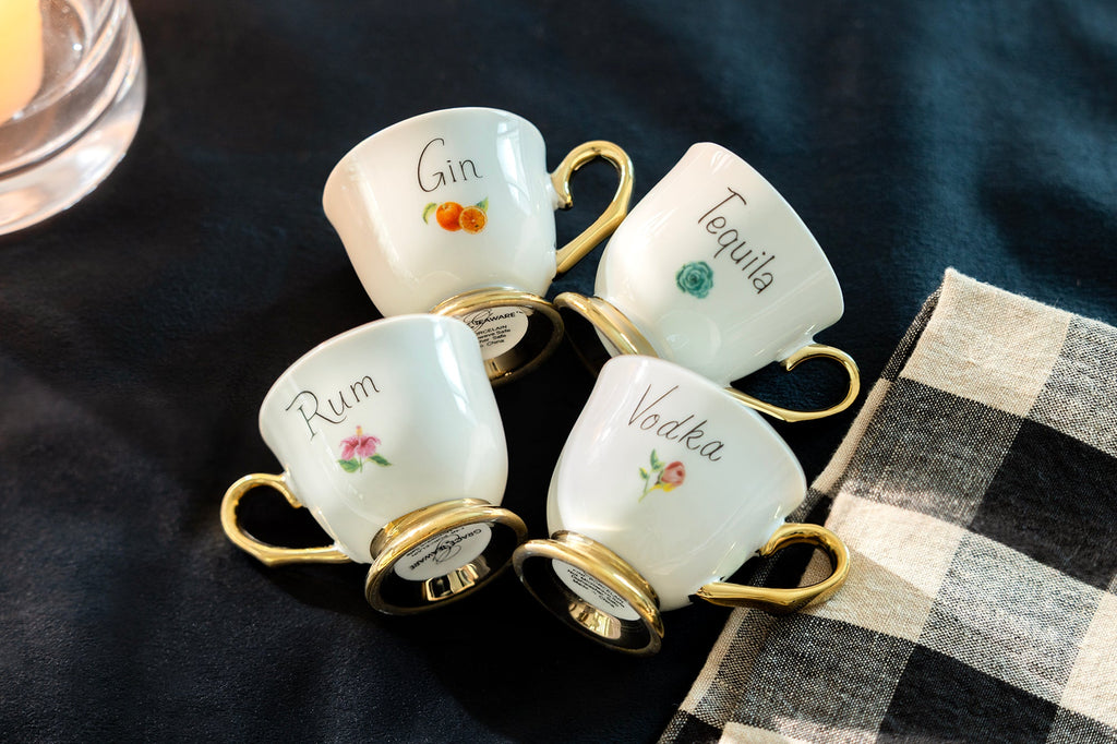 Golden Spirits Fine Porcelain 2oz Demitasse Cup Set with Pink Gift Box