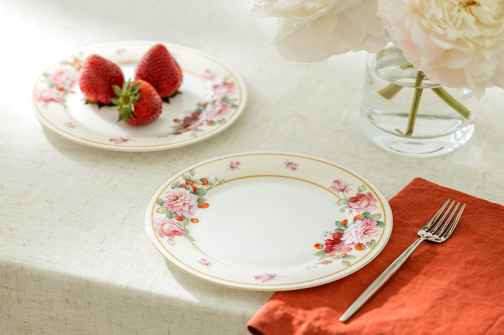 7.75" Peony and Strawberry Cream Bone China Dessert Plate