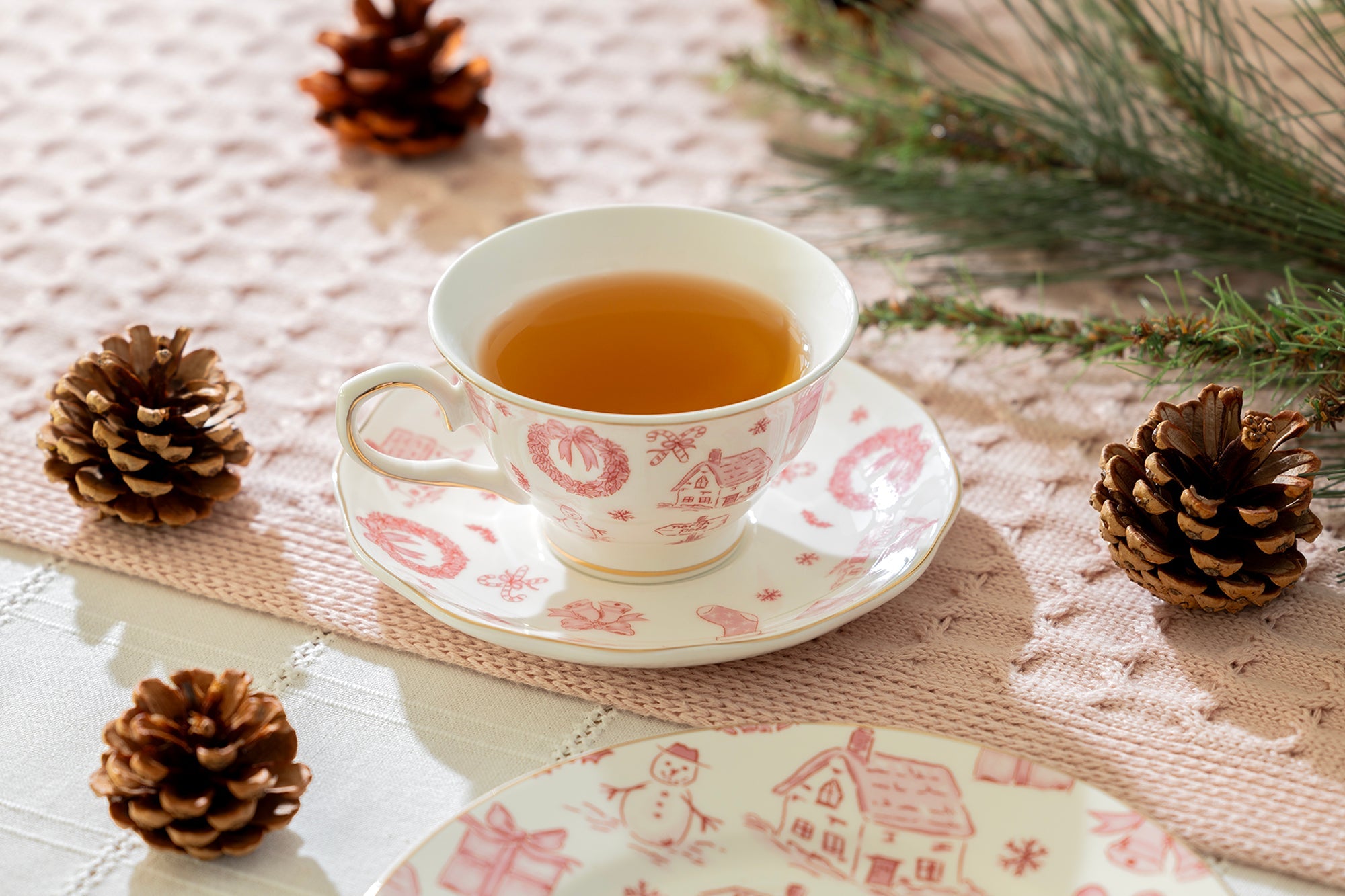 Christmas Pink Bow Fine Porcelain Tea Cup and Saucer
