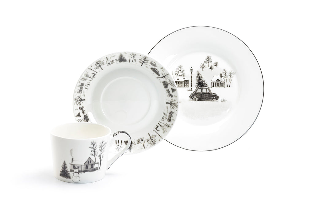 7.5" Winter Wonderland Christmas Tree Car Bone China Dessert Plate