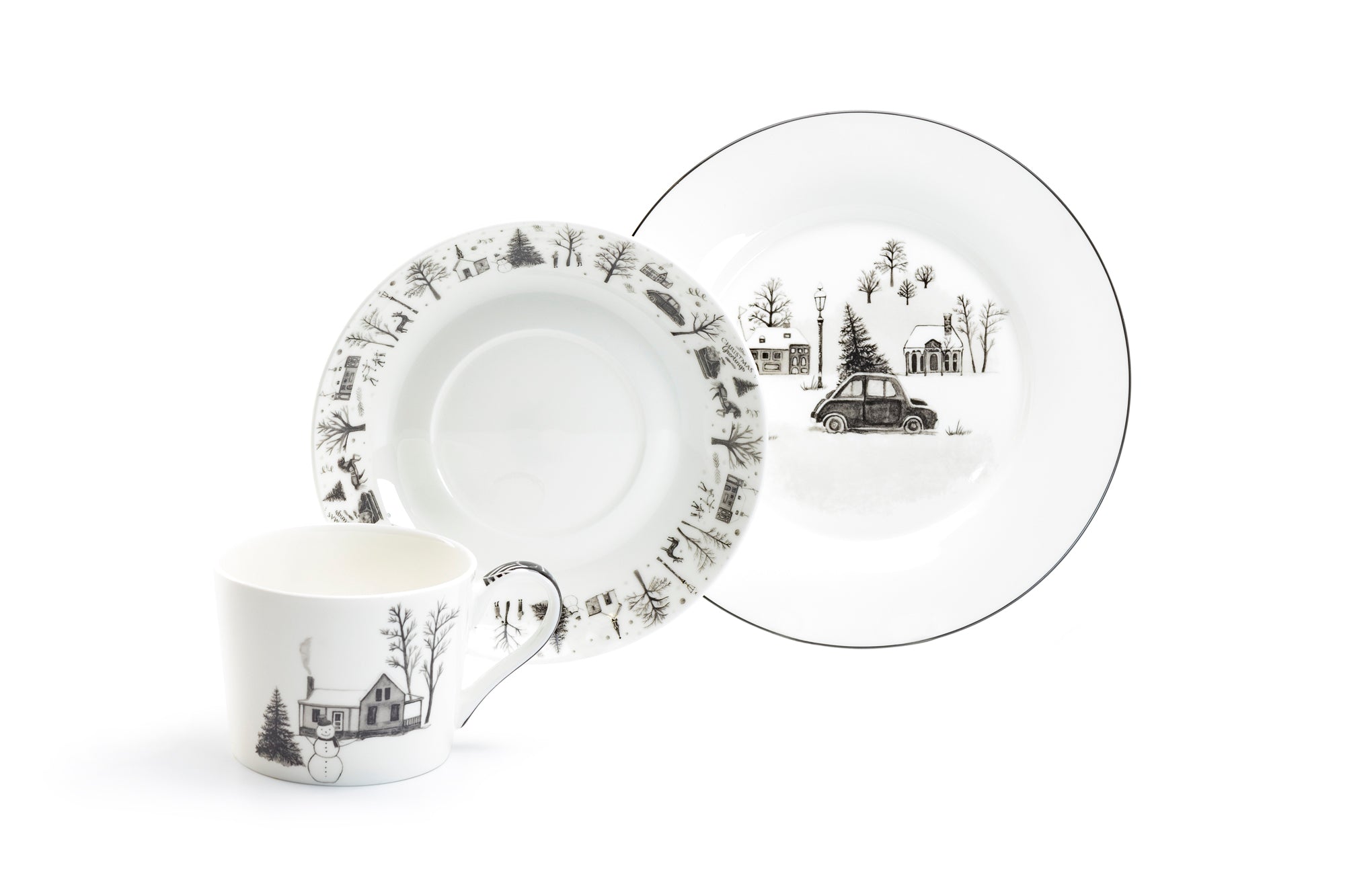 7.5" Winter Wonderland Christmas Tree Car Bone China Dessert Plate
