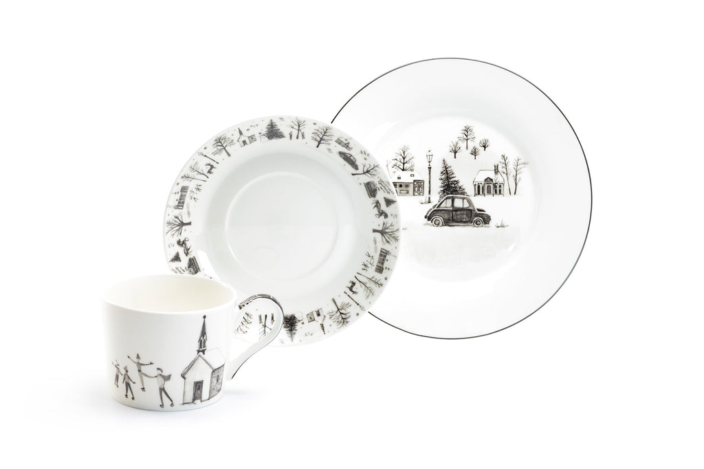 7.5" Winter Wonderland Christmas Tree Car Bone China Dessert Plate