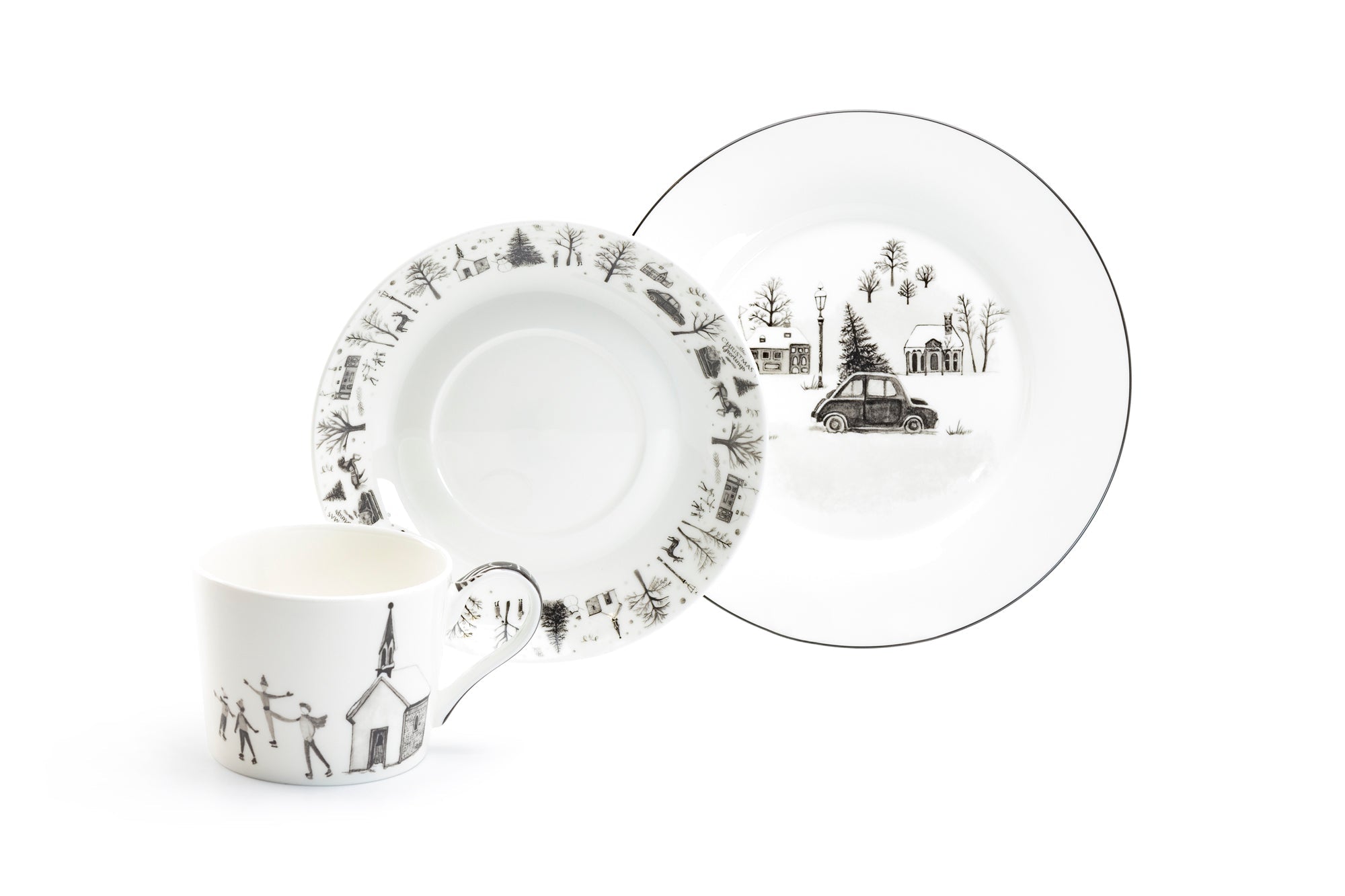 7.5" Winter Wonderland Christmas Tree Car Bone China Dessert Plate