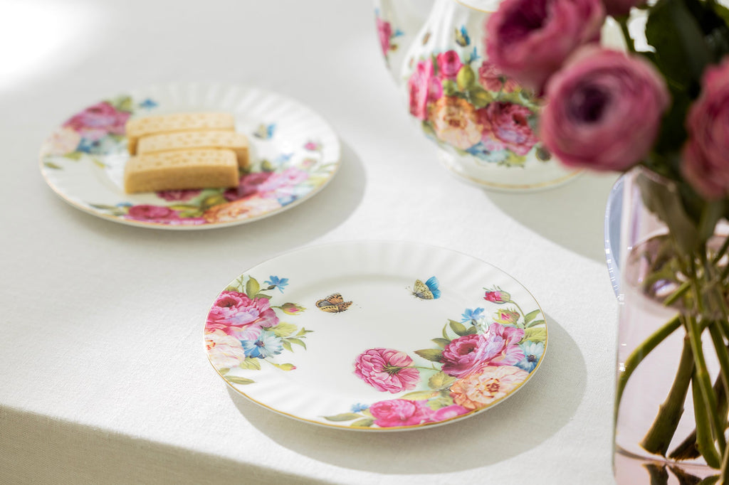 7.75" Sandra's Rose with Butterflies Bone China Dessert Plate