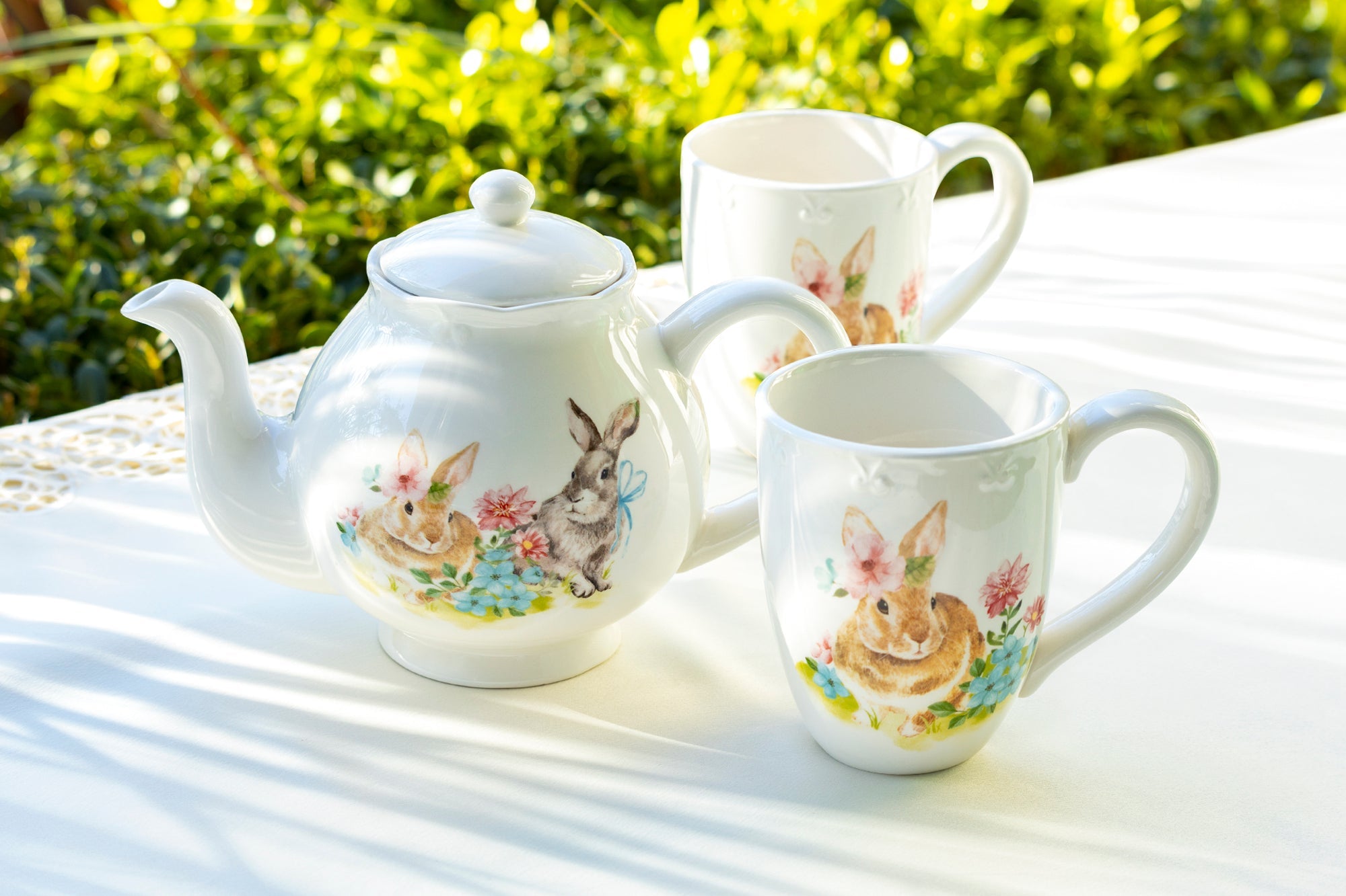 Flower Bunny Scallop Teapot + Mug Set
