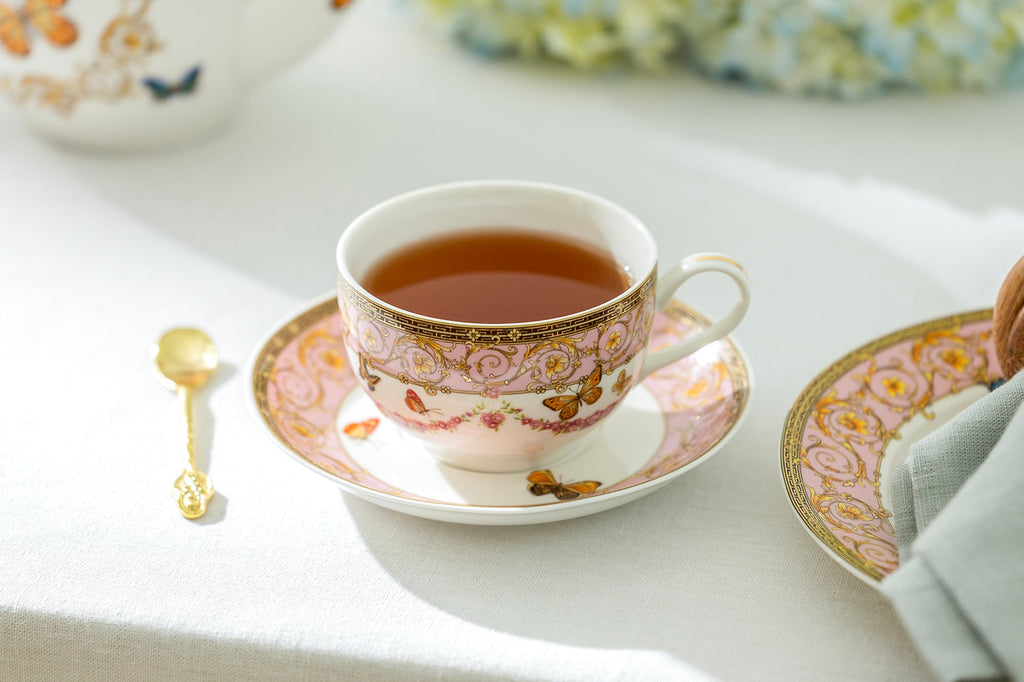 Butterflies with Pink Ornament Fine Porcelain 11-Piece Tea Set