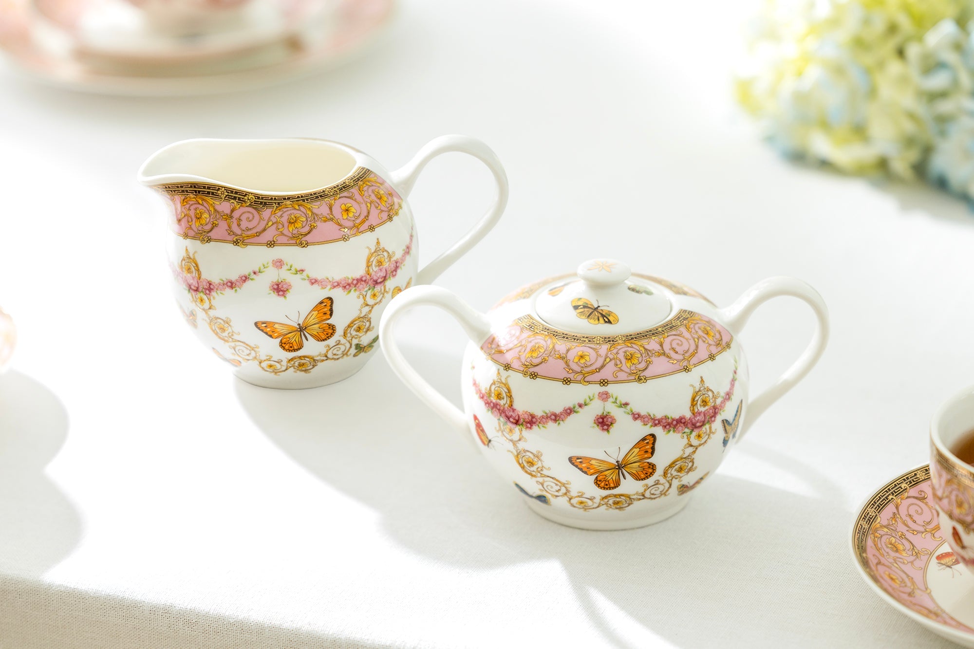 Butterflies with Pink Ornament Fine Porcelain 11-Piece Tea Set