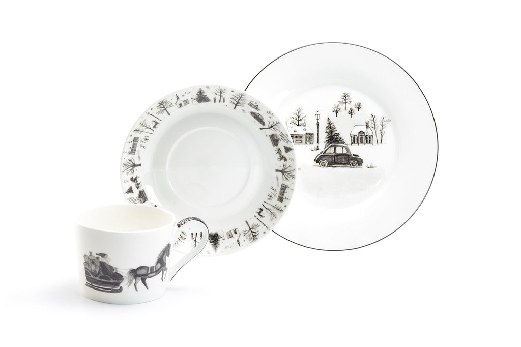 7.5" Winter Wonderland Christmas Tree Car Bone China Dessert Plate