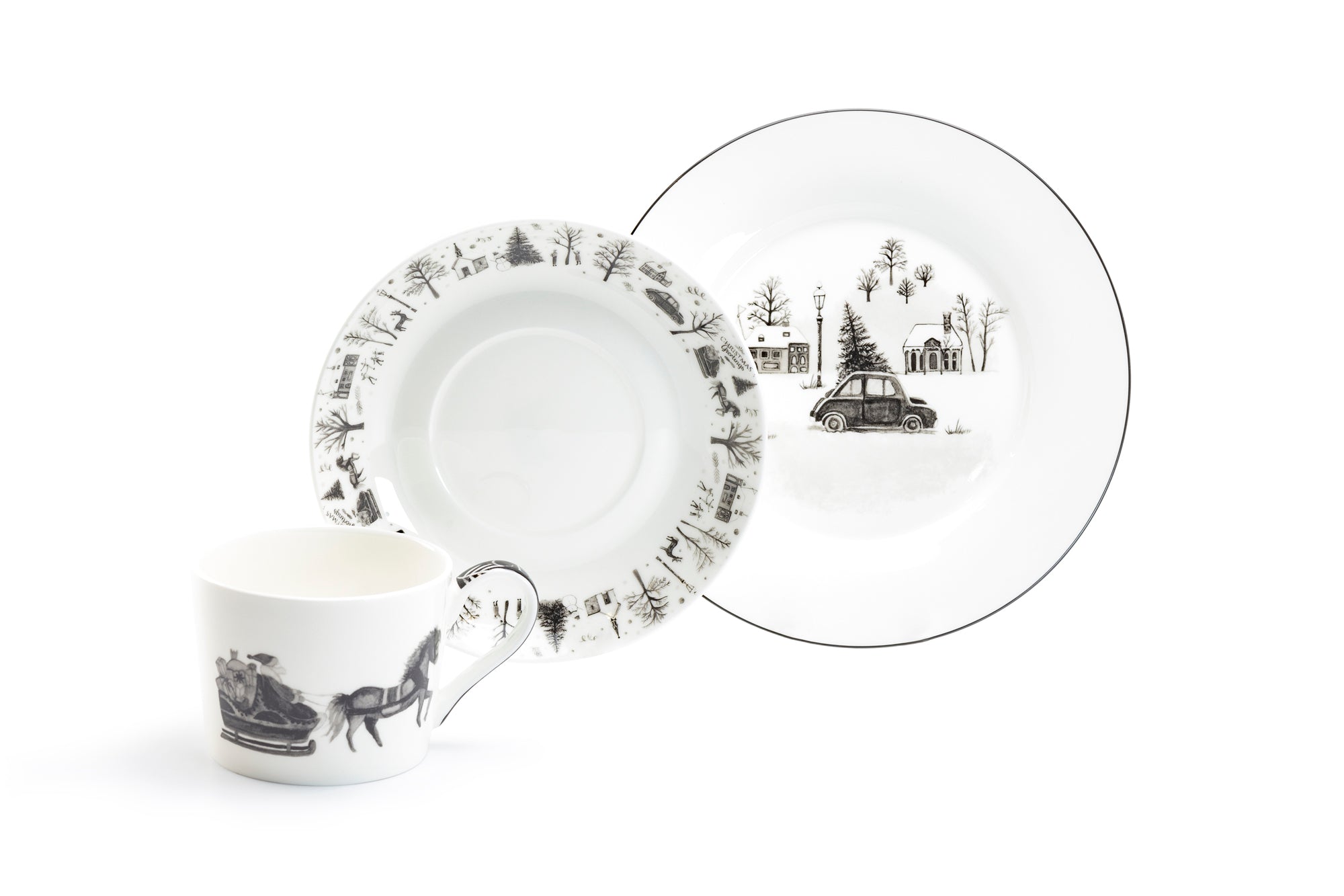 7.5" Winter Wonderland Christmas Tree Car Bone China Dessert Plate