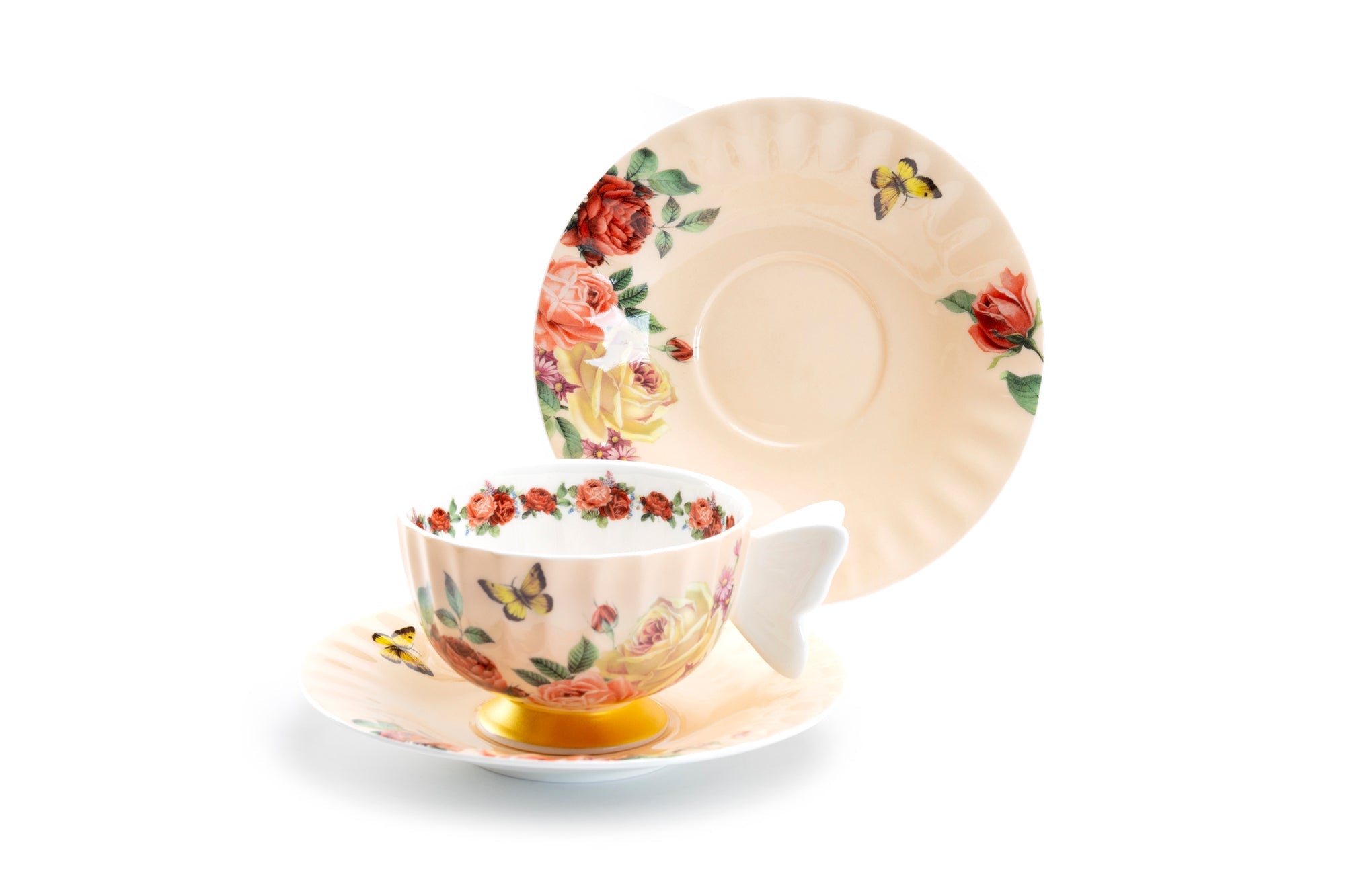 Rose Butterfly Bone China Tea Cup and Saucer
