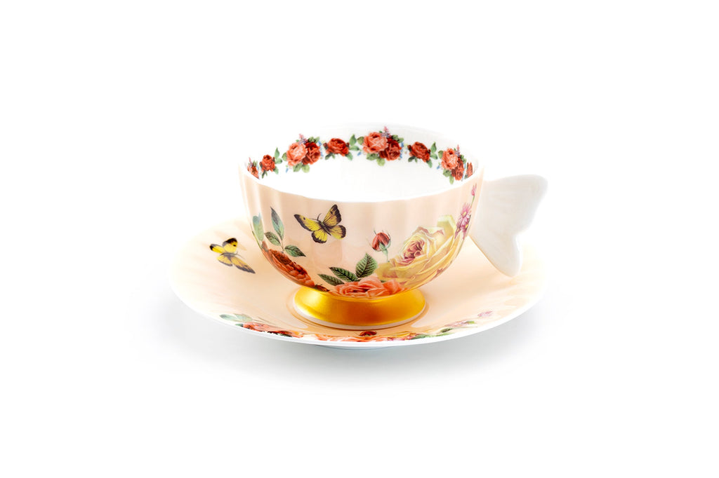 Rose Butterfly Bone China Tea Cup and Saucer