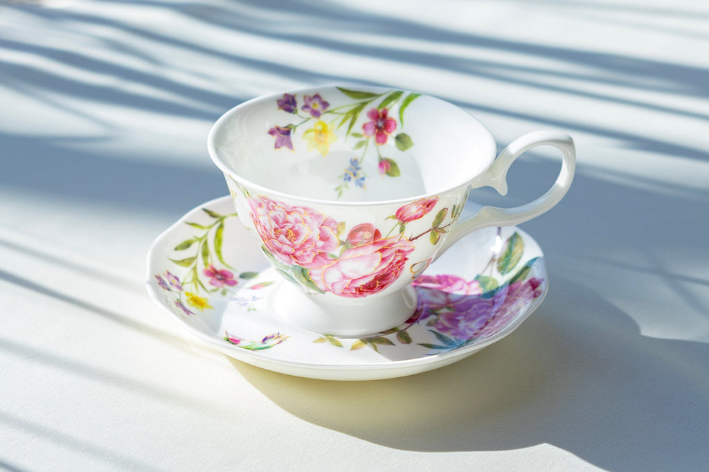 Pink Rose with Hummingbird Bone China Tea Cup and Saucer