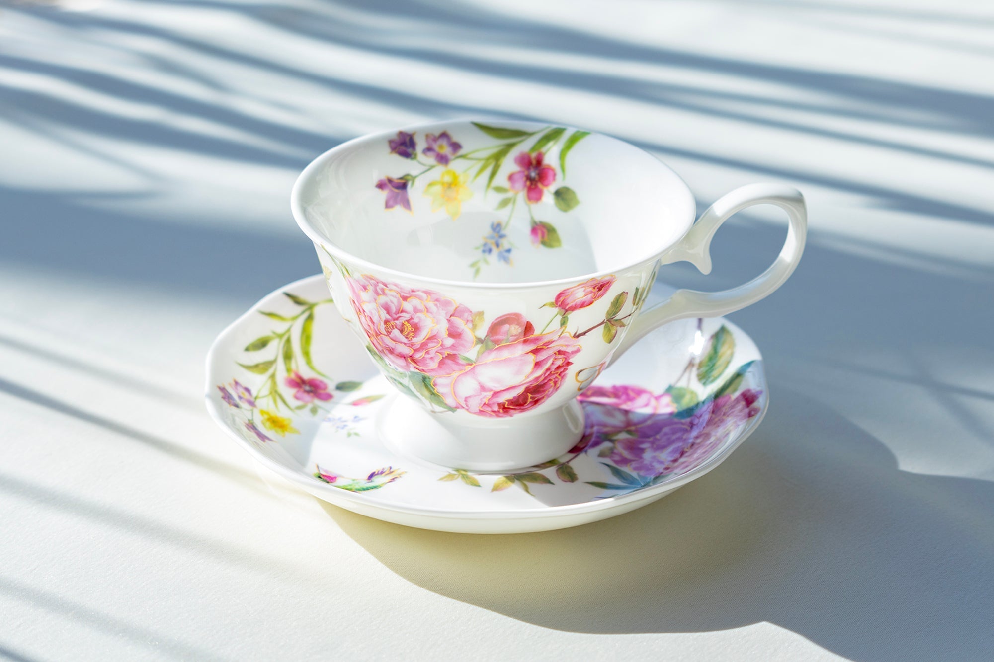 Pink Rose with Hummingbird Bone China Tea Cup and Saucer