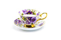 Purple Pansy Gold Bone China Tea Cup and Saucer