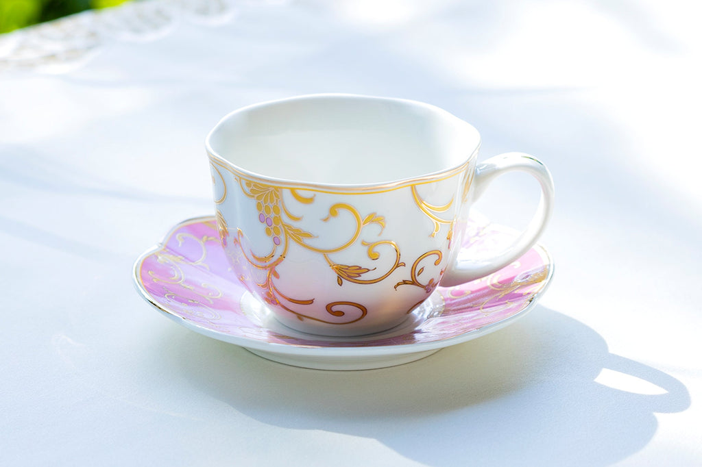 Pink Gold Scroll Fine Porcelain Cup and Saucer