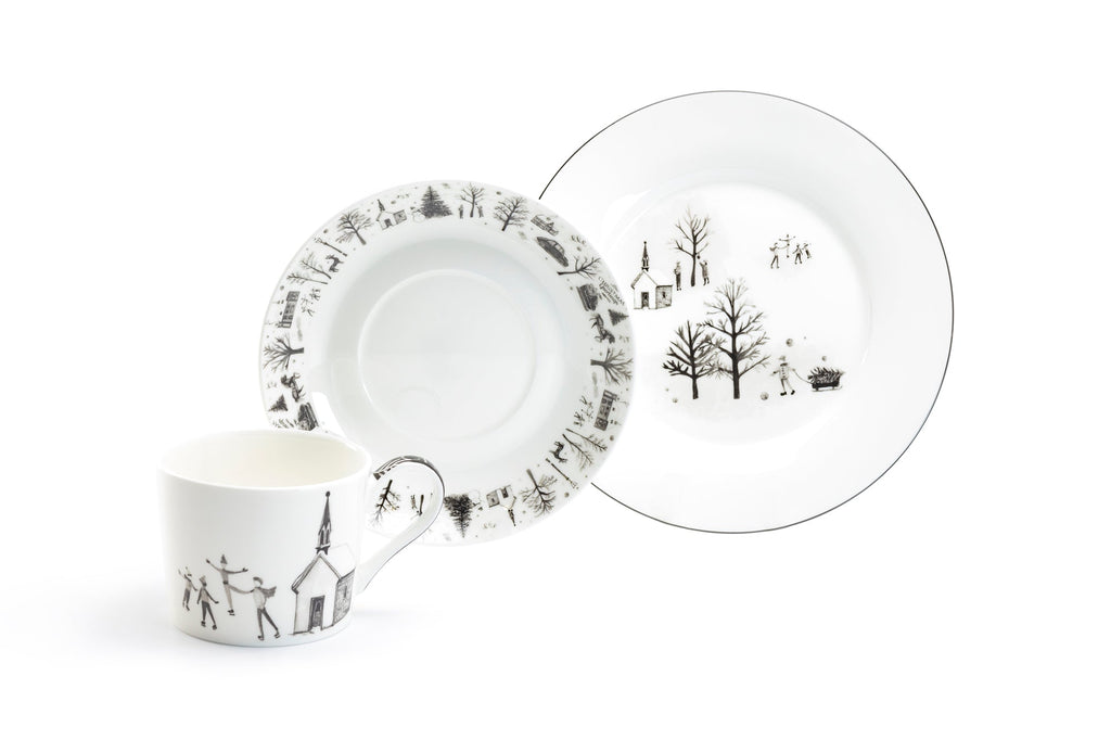 7.5" Winter Wonderland Snow Village Bone China Dessert Plate