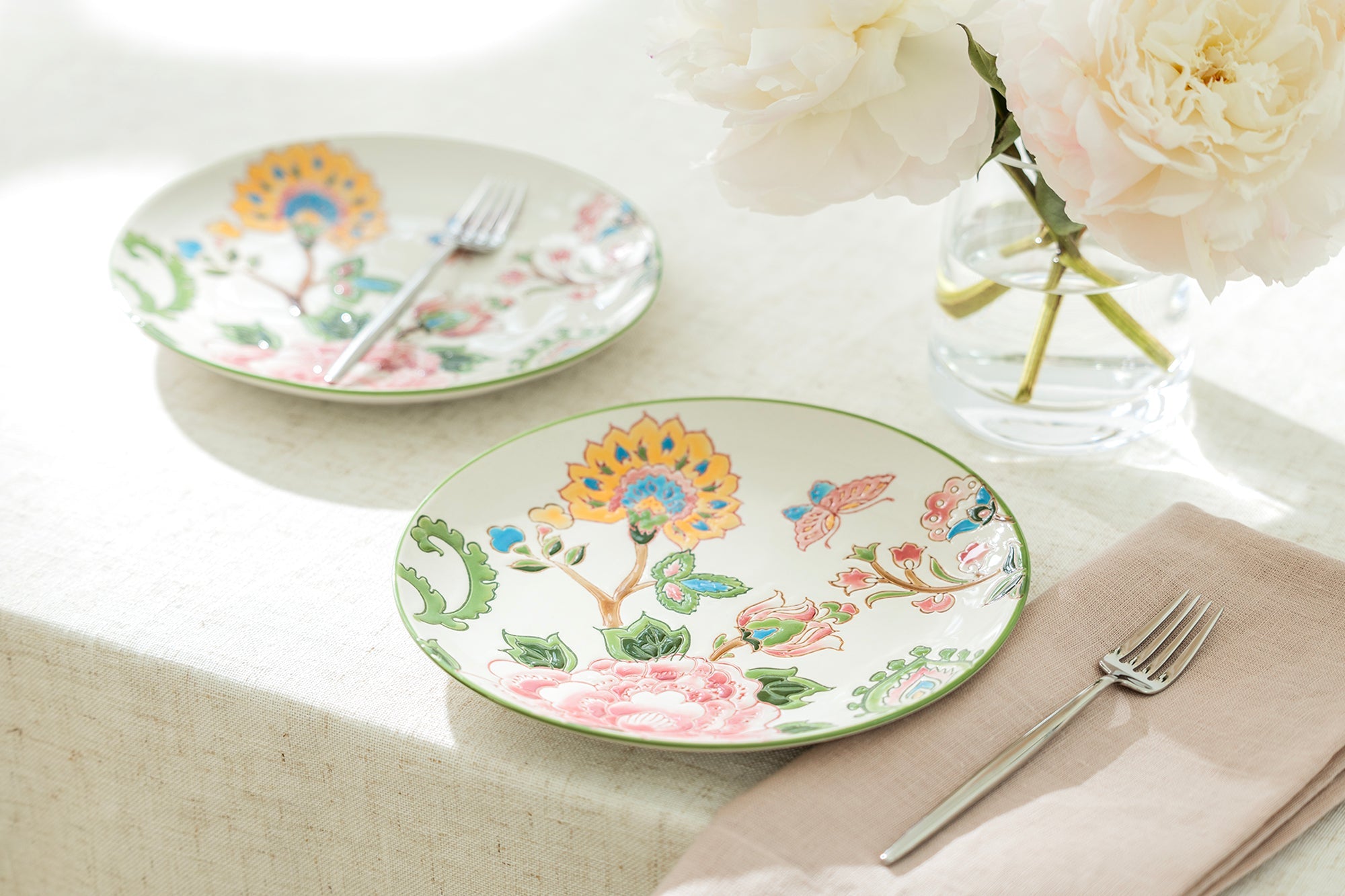 8.25" Pink Peony Hand Crafted and Painted Dessert/Salad Plate