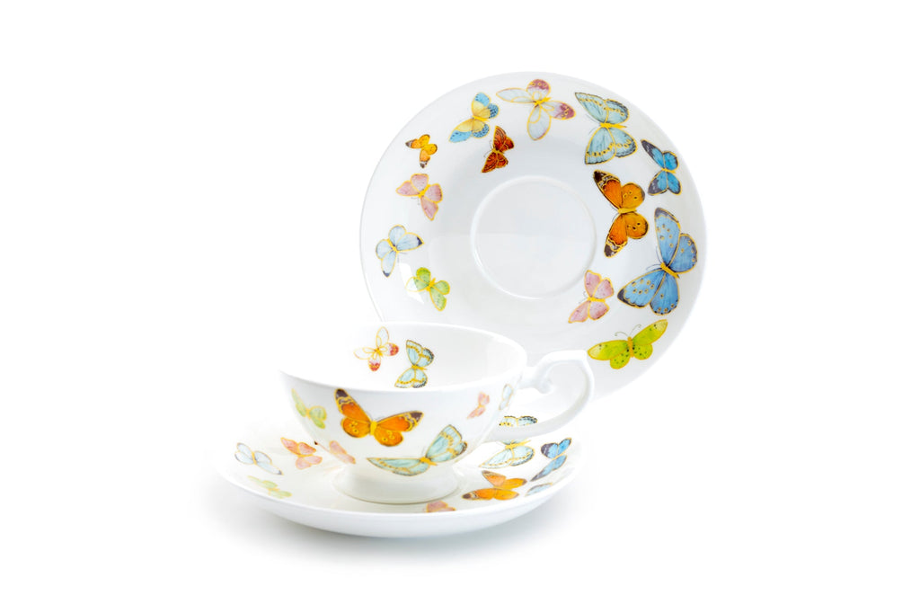 Spring Butterfly Bone China Tea Cup and Saucer