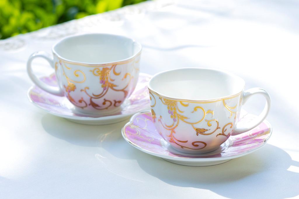 Pink Gold Scroll Fine Porcelain Cup and Saucer
