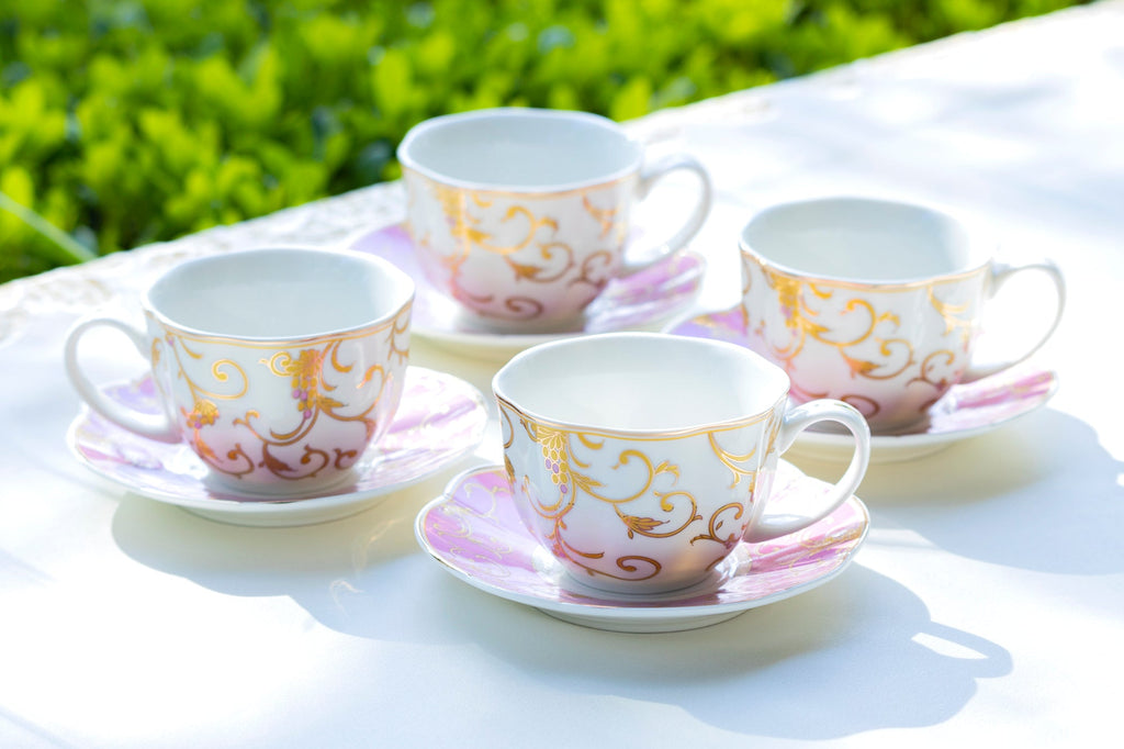 Pink Gold Scroll Fine Porcelain Cup and Saucer