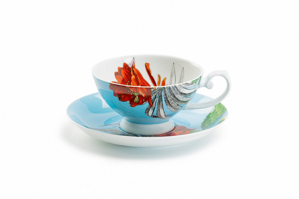 Cactus Flower and Palm Leaf Bone China Tea Cup and Saucer