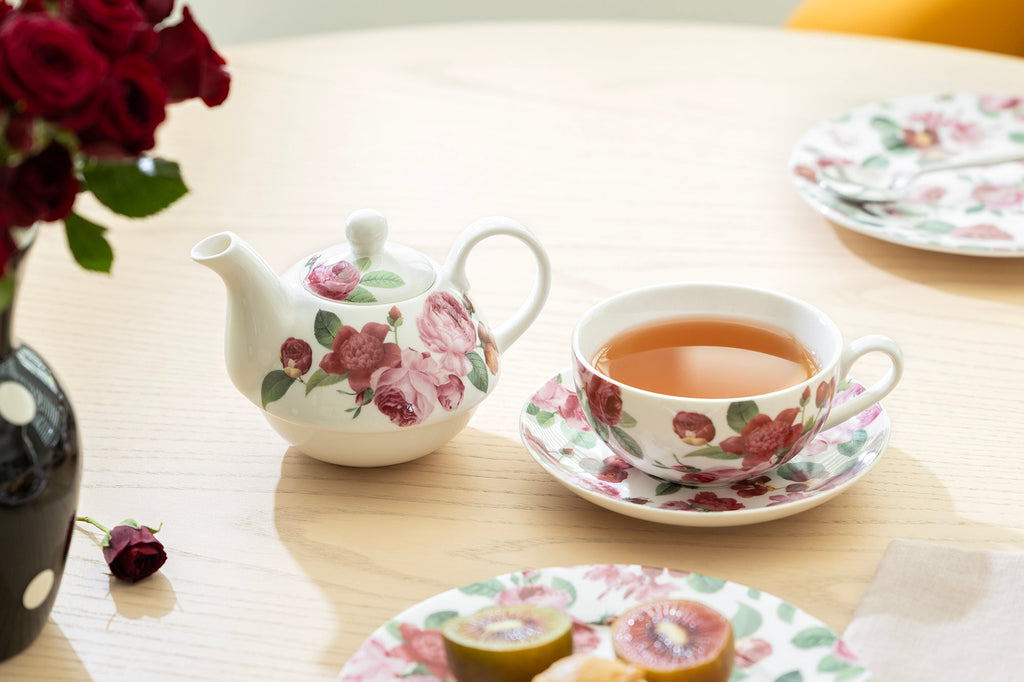 Pink Cabbage Roses Fine Porcelain Tea For One Set