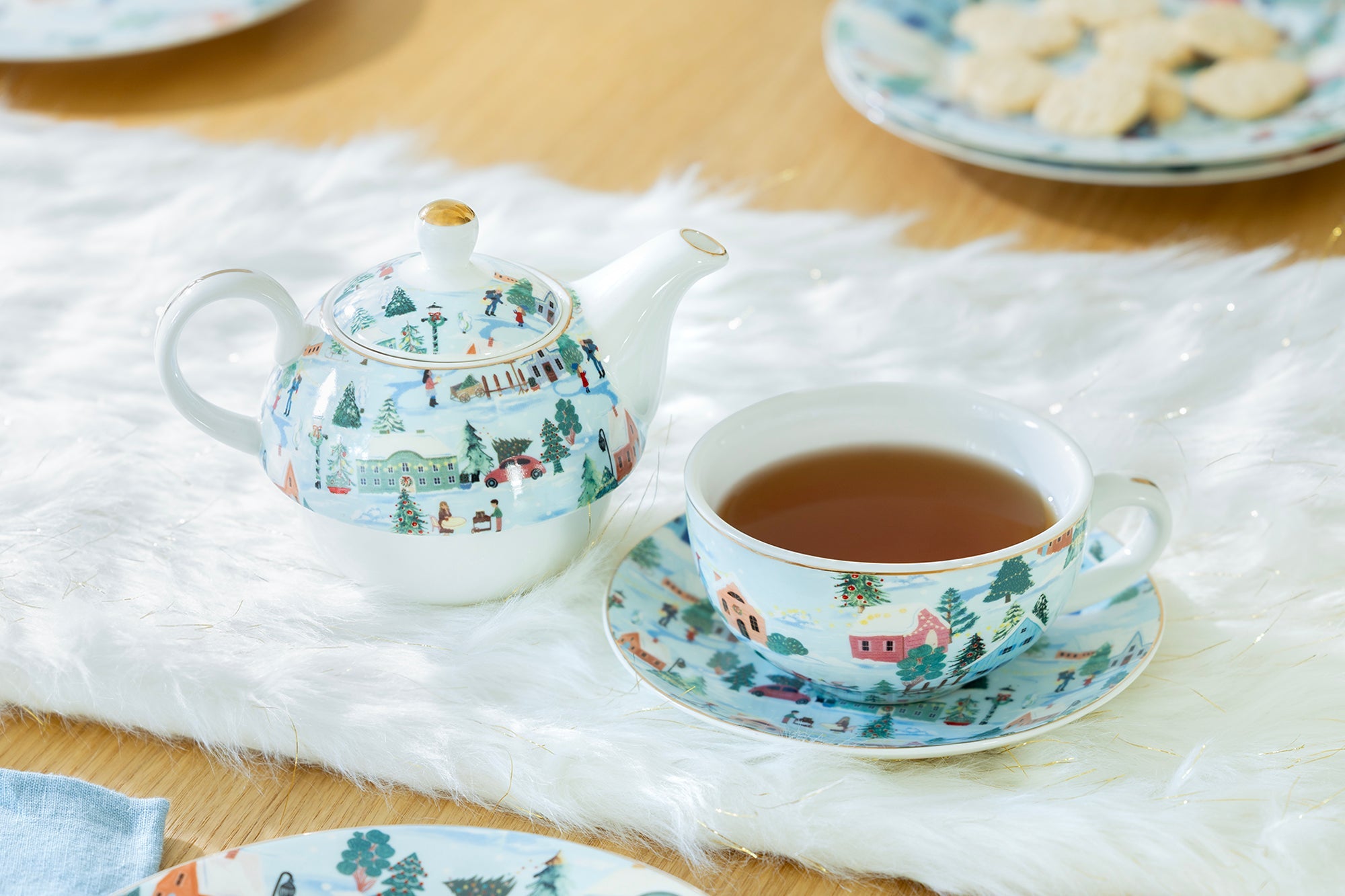 Christmas Village Fine Porcelain Tea For One Set