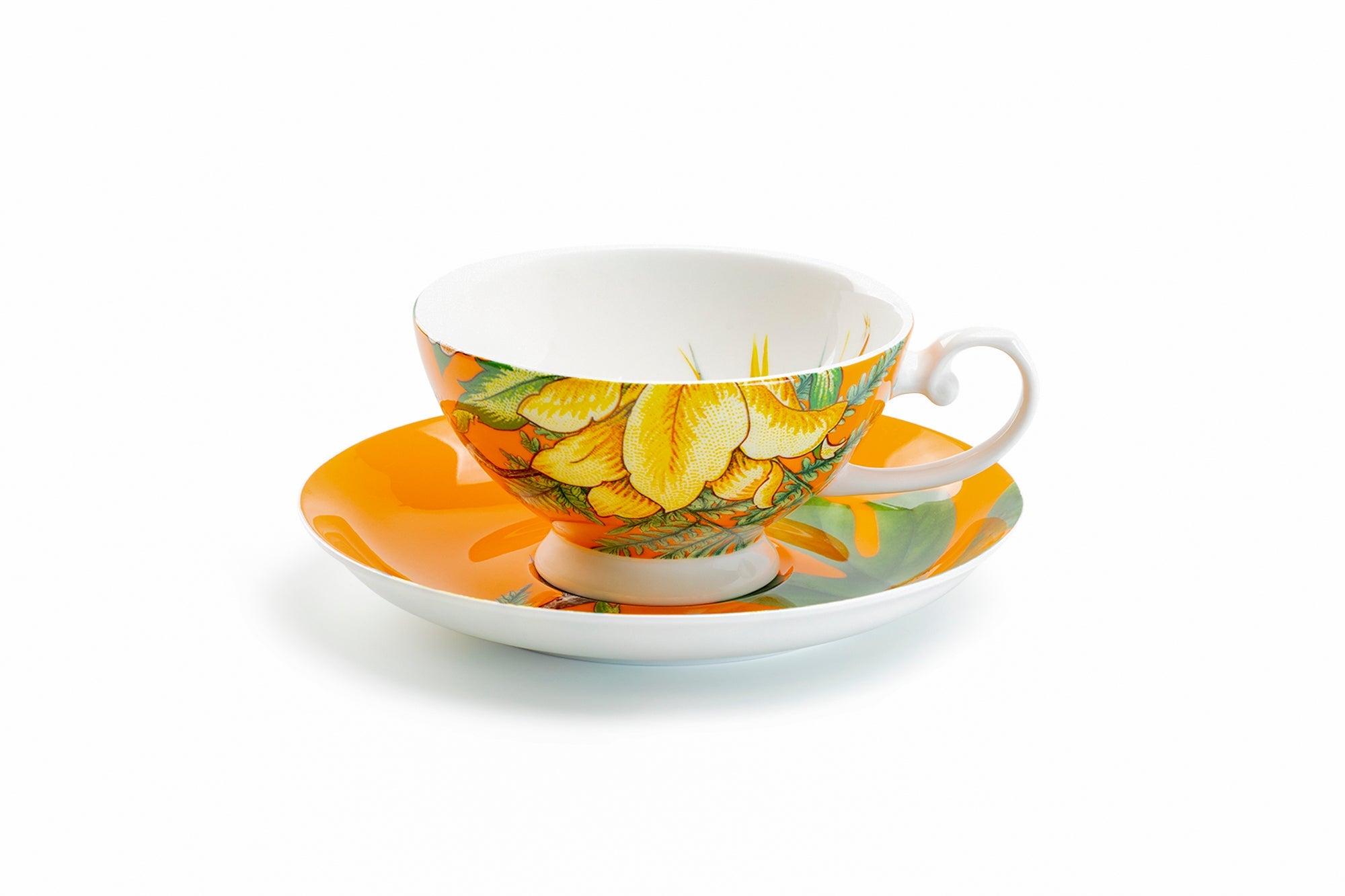 Bird of Paradise and Monstera Leaf Bone China Tea Cup and Saucer
