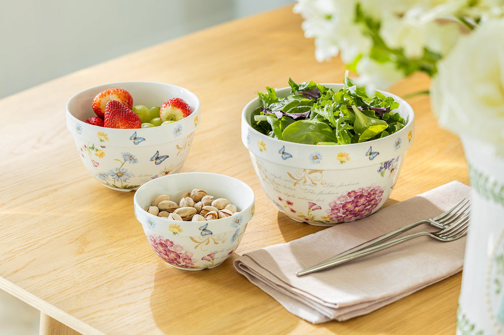 Hydrangea with Butterflies 3-Piece Bowl Set