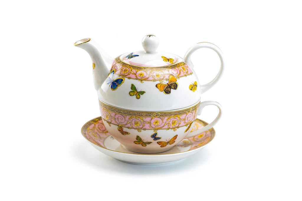 Butterflies with Pink Ornament Fine Porcelain Tea For One Set