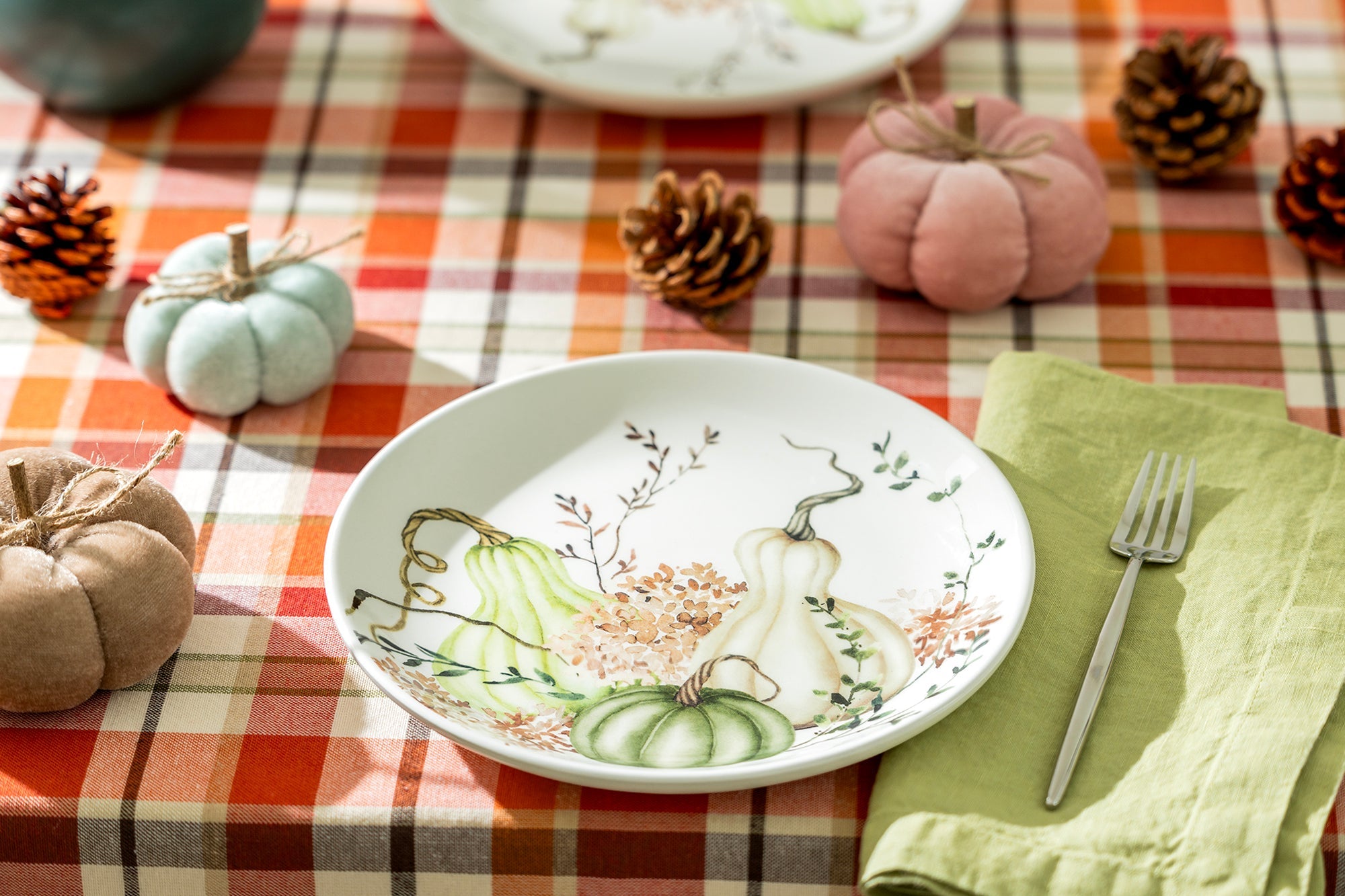 8.5" Fall Pumpkins Green Harvest Salad/Dessert Plate