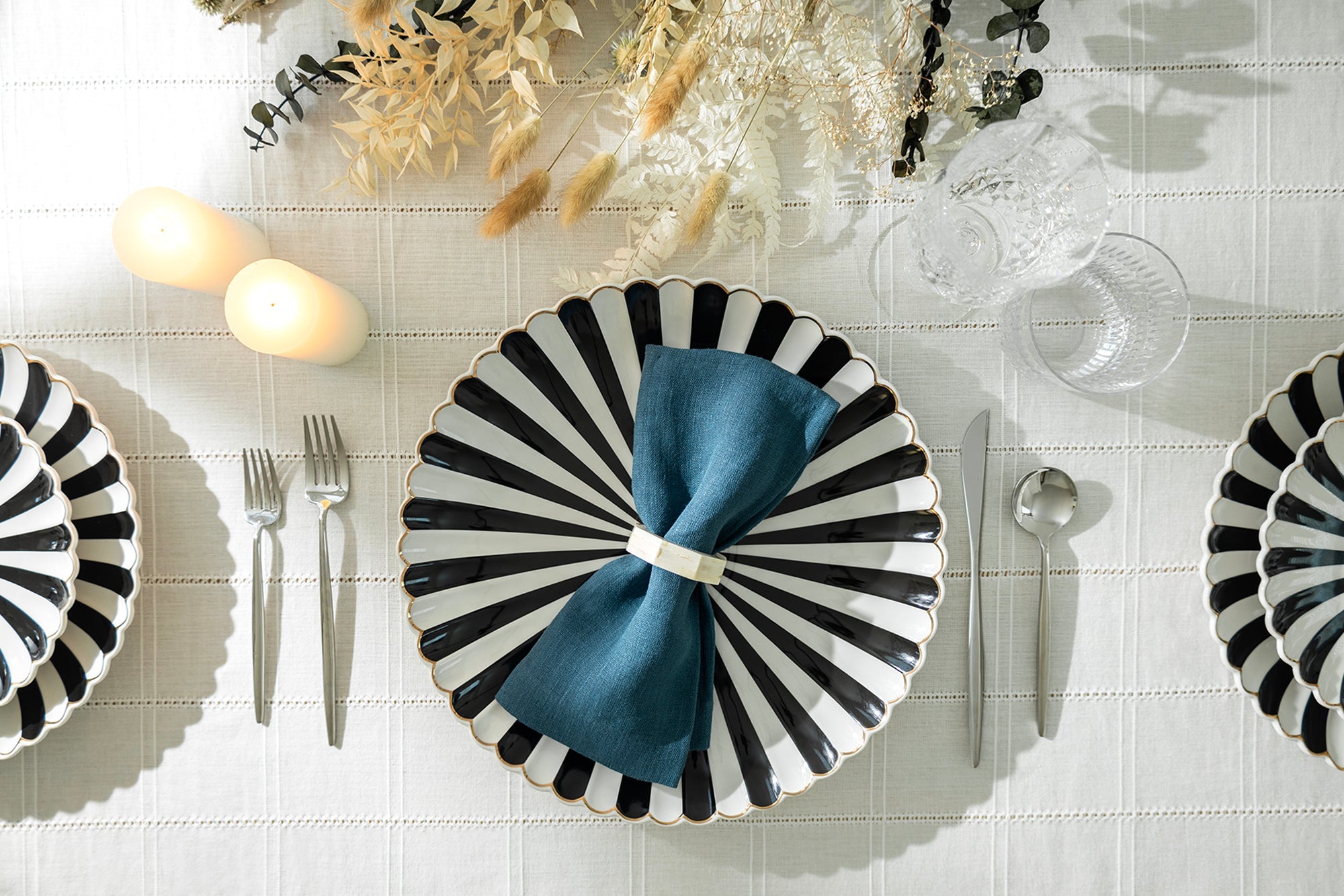 Black and White Stripe Scallop Fine Porcelain 12.5" Charger Plate - CLEARANCE