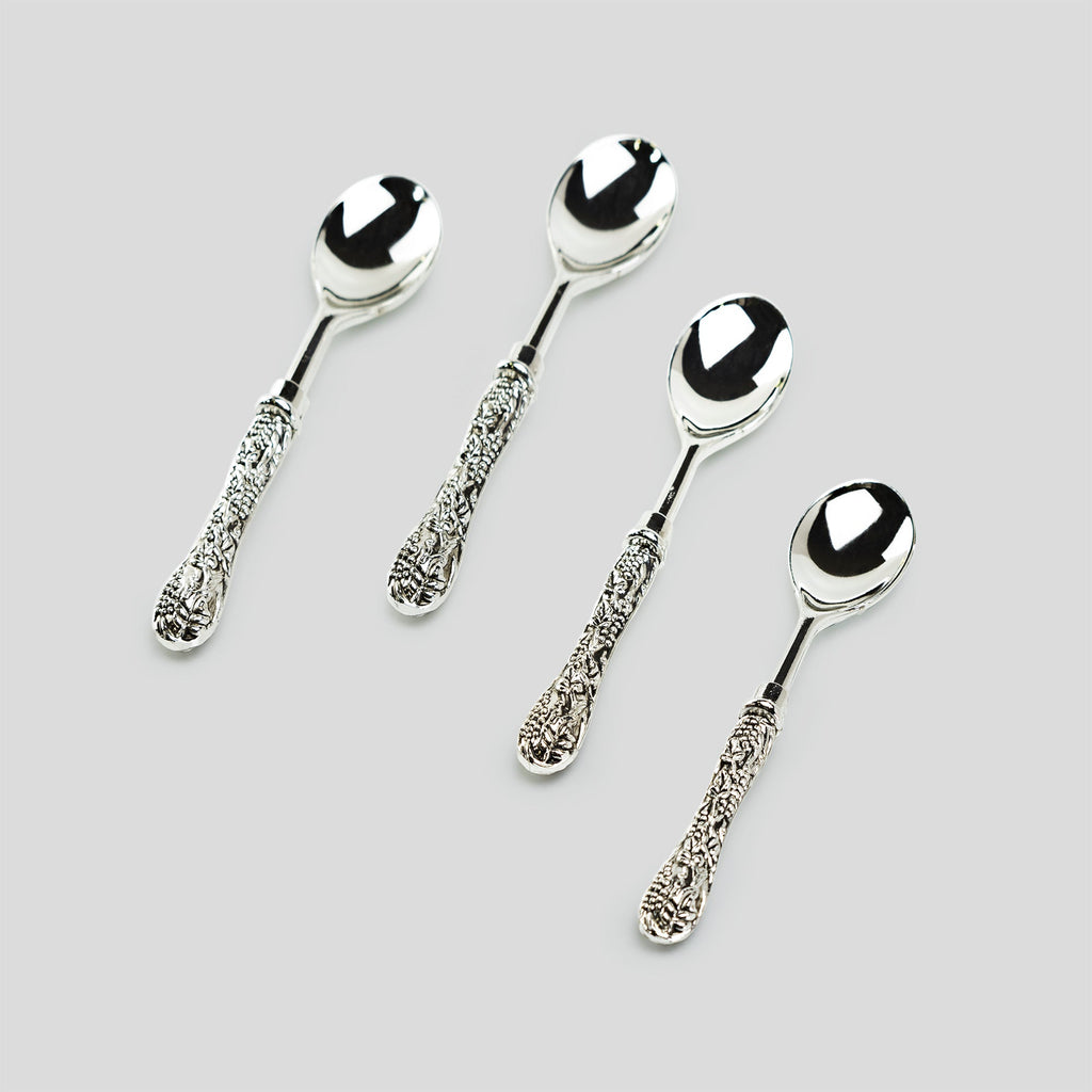 Silver Plated Demi Spoon with Antique Grape Vine Handle Set of 4