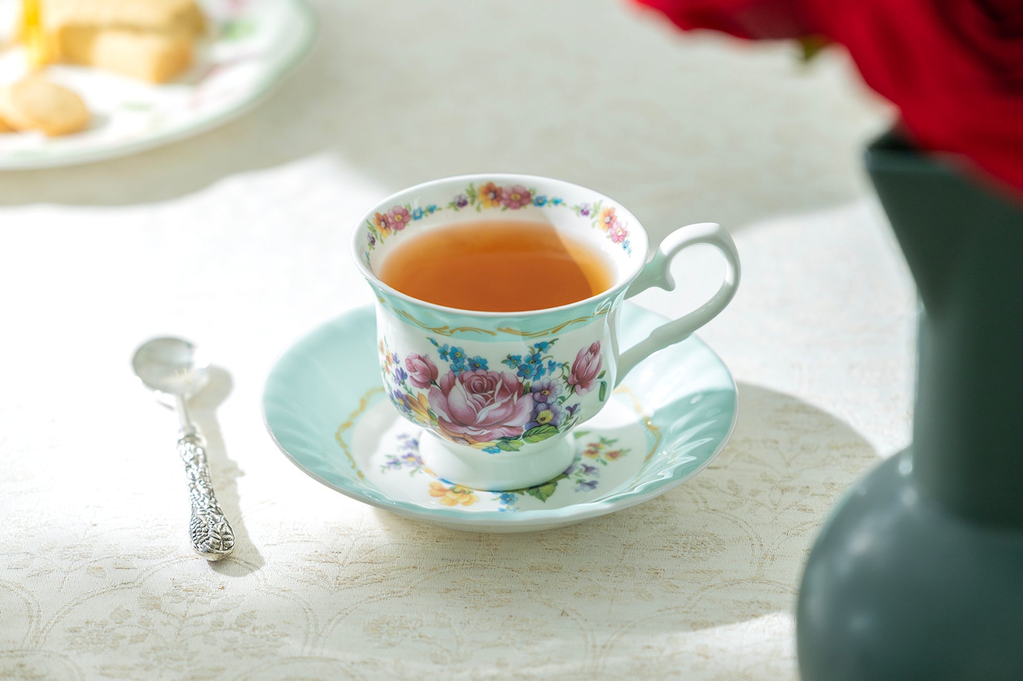 Marie Rose Mint Green Bone China Tea Cup and Saucer