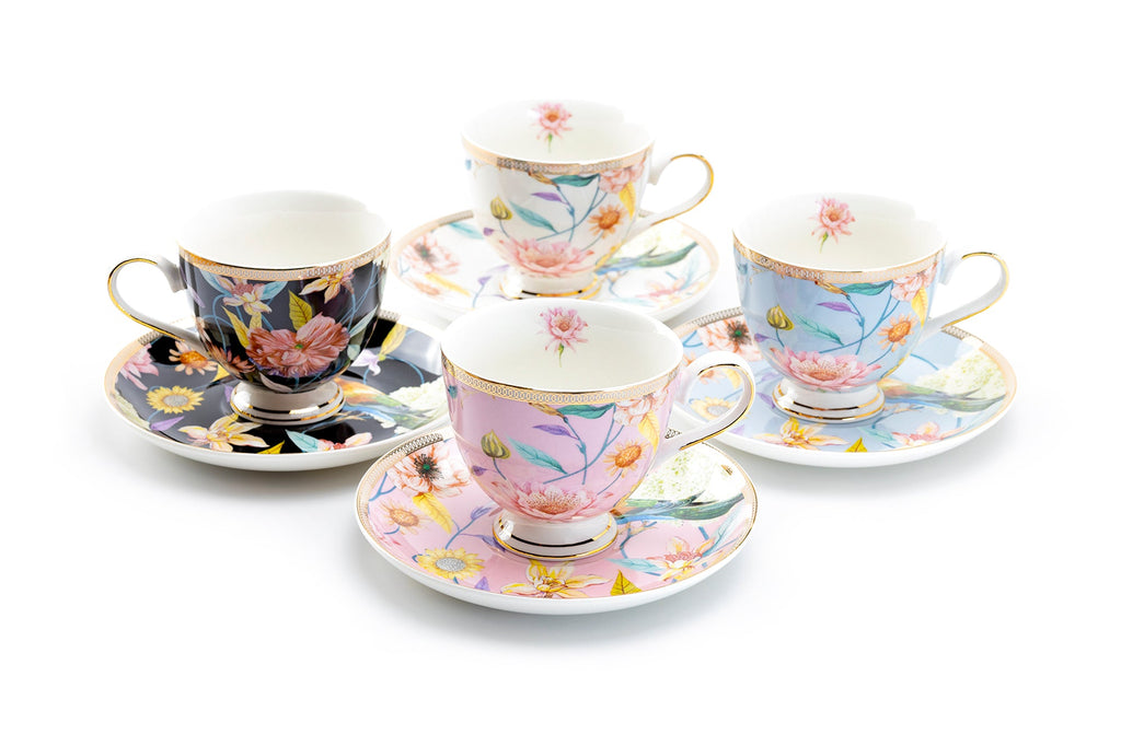 Spring Flowers with Hummingbird Fine Porcelain Tea Cup and Saucer