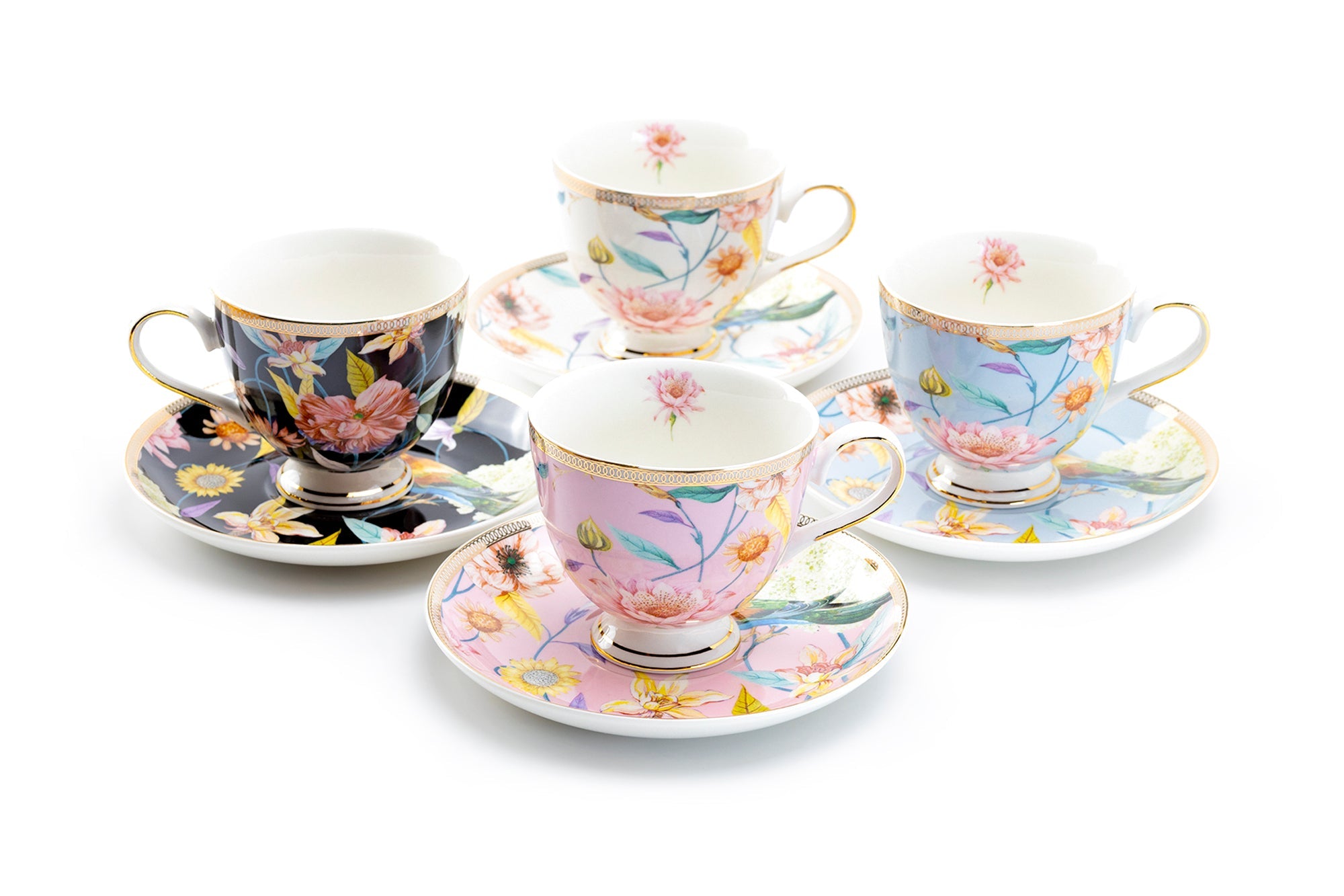 Spring Flowers with Hummingbird Fine Porcelain Tea Cup and Saucer