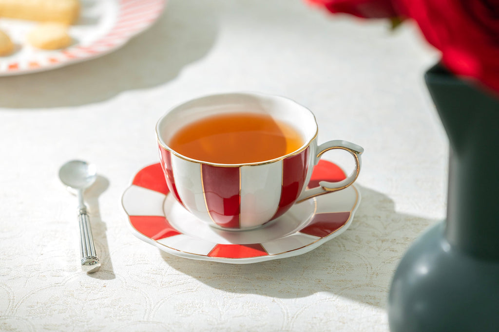 Red Carousel Fine Porcelain 9-Piece Tea Set