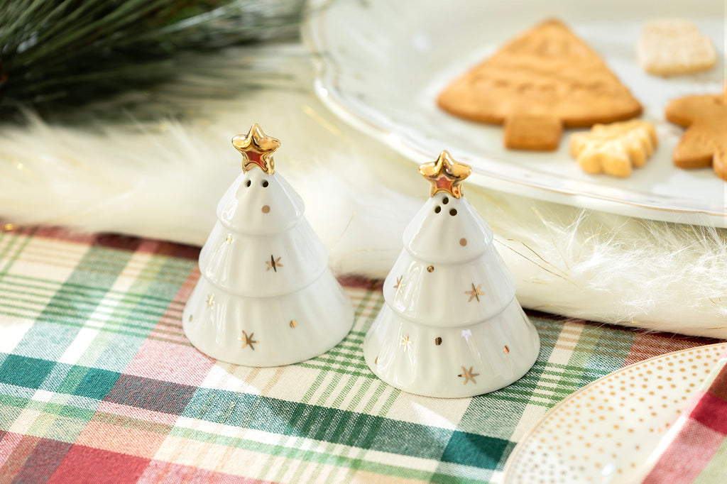 Gift Boxed Holiday Gold Pine Salt and Pepper Shaker Set